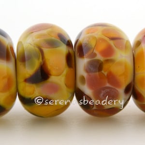 Lampwork Glass Bead Set SUNSET YELLOW - TANERES sra yellow glass beads, orange peach brown - 11 or 13 mm - glass frit bead