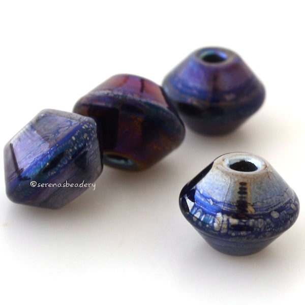 MODERN RELIC Silver Luster Bicones Lampwork Glass Beads Handmade taneres, metallic silver glass beads, rainbow luster lampwork beads