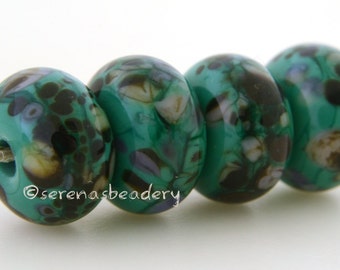 4 CYPRESS Lampwork Glass Bead Set  - glossy or matte - TANERES sra teal green purple ivory brown - 11 or 13 mm