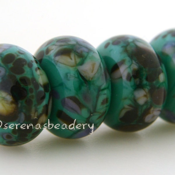 4 CYPRESS Lampwork Glass Bead Set  - glossy or matte - TANERES sra teal green purple ivory brown - 11 or 13 mm