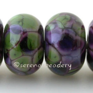 Lampwork Glass Bead Set VIOLET SPRING glossy & matte Handmade - TANERES purple green - 11 or 13 mm