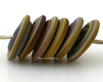 RAKU MATTE Lampwork Glass Disc Beads, Brown Wavy Disks  - TANERES sra, glass disk bead, lampwork glass disk, 14 mm
