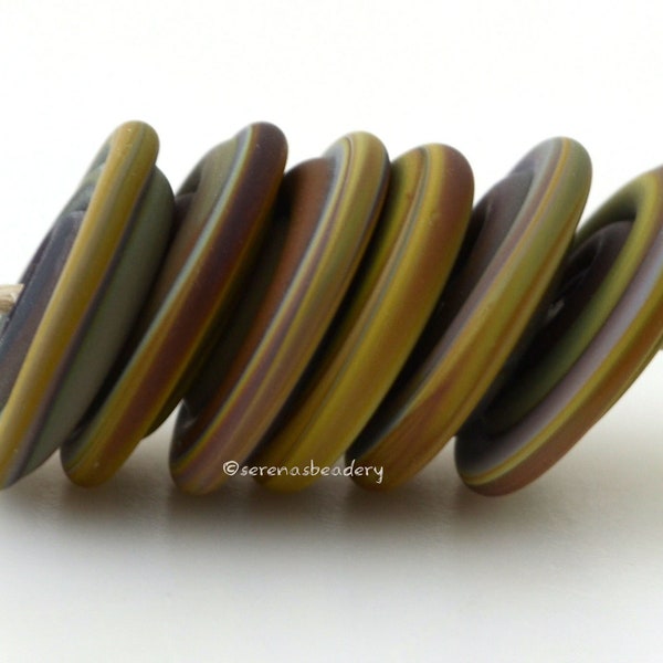 RAKU MATTE Lampwork Glass Disc Beads, Brown Wavy Disks  - TANERES sra, glass disk bead, lampwork glass disk, 14 mm