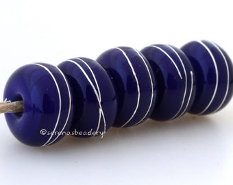 Glass Lampwork Beads DARK COBALT BLUE with Fine Silver Wire Wraps - Handmade - taneres - 11, 12, or 13 mm