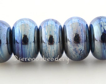 5 PEACOCK Blau LUSTER Lampwork Spacer Perlen Handmade Glas Rondell - TANERES, metallic Glasperle, Lüster Glas, silber Glasperle, 7-11 mm