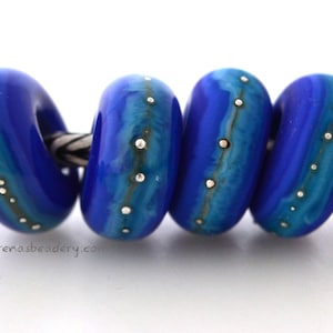 OCEAN SKIES pair Lampwork European Charm Glass Bead Handmade TANERES - cobalt capri blue