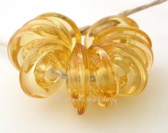 GOLDEN PALE AMBER Lampwork Glass Beads - Glossy or Matte Wavy Disks - taneres - 11-14 mm glass disc bead, lampwork disc, amber glass bead