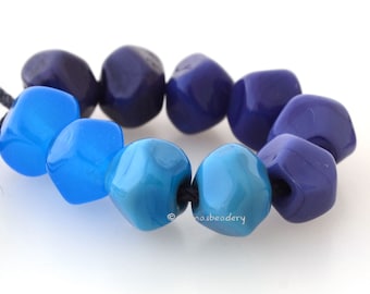 TURQUOISE to PURPLE NUGGET Beads - Lampwork Glass Beads - blue lampwork bead, purple glass bead - taneres sra, #2232