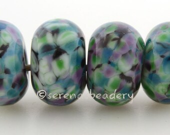 Lampwork Glass Bead Set JITTERBUG - TANERES black green purple blue