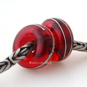 European Charm Lampwork Glass Beads Transparent RED Fine SILVER Wire Wrap Pair TANERES image 2