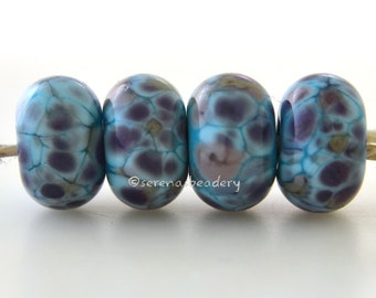Lampwork Glass Bead Set PASSIONATE BREEZES glossy & matte Handmade - taneres blue purple peach - 11 or 13 mm