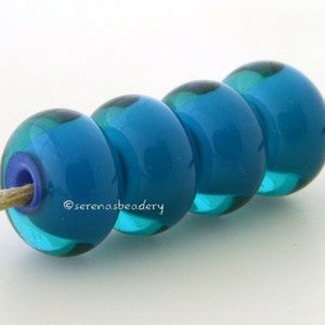 Aqua Blue SUMMER LAKE Layered Handmade Lampwork Glass Spacer Beads - taneres - order in glossy or matte