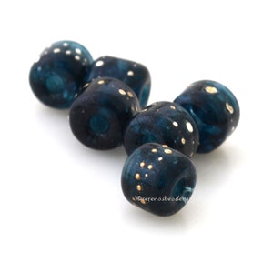 DEEP SEA Blue fine SILVER Dots Tiny Tube Lampwork Glass Beads Handmade - taneres - 6 mm - rustic, blue green lampwork beads