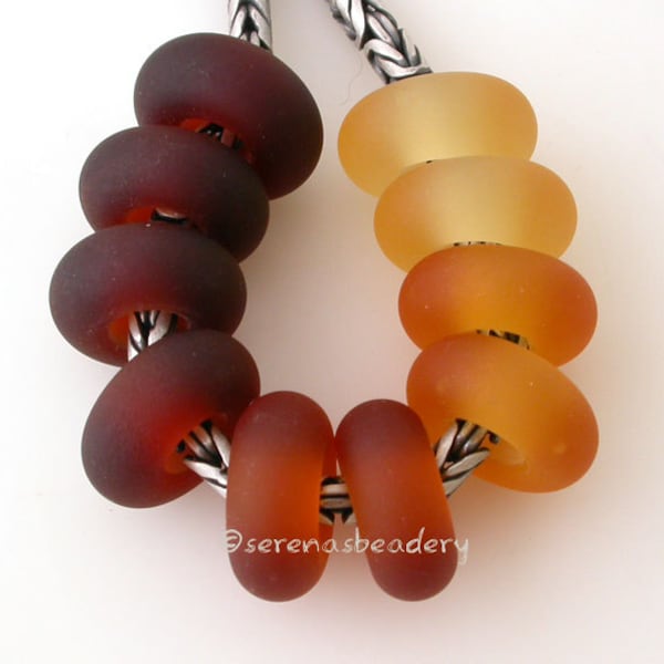 Transparent AMBER Matte Pair European Style Lampwork Glass Beads - TANERES - choose your shade - brown topaz