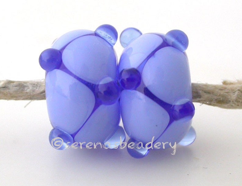 Lampwork Glass Beads BLUE PERIWINKLE Dots Pair TANERES blue lampwork beads, blue glass beads, blue lampwork pair, periwinkle blue beads image 1