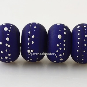 Blue Silver Dots Lampwork Beads DARK COBALT BLUE with Fine Silver Dots - Handmade - taneres - 11, 12, or 13 mm - cobalt glass beads