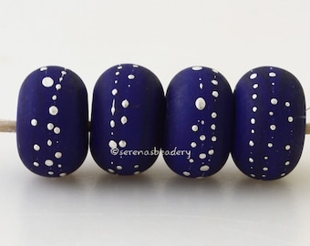 Blue Silver Dots Lampwork Beads DARK COBALT BLUE with Fine Silver Dots - Handmade - taneres - 11, 12, or 13 mm - cobalt glass beads