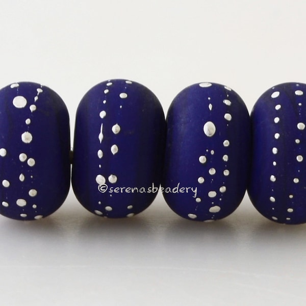 Blue Silver Dots Lampwork Beads DARK COBALT BLUE with Fine Silver Dots - Handmade - taneres - 11, 12, or 13 mm - cobalt glass beads