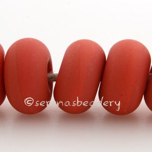 Lampwork Spacer Beads 5 FIRECRACKER CORAL Red Glossy & Matte Coral Glass Donut, Red Glass Rondelle Beads, lampwork glass bead image 4