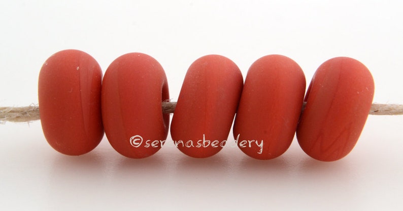 Lampwork Spacer Beads 5 FIRECRACKER CORAL Red Glossy & Matte Coral Glass Donut, Red Glass Rondelle Beads, lampwork glass bead image 4