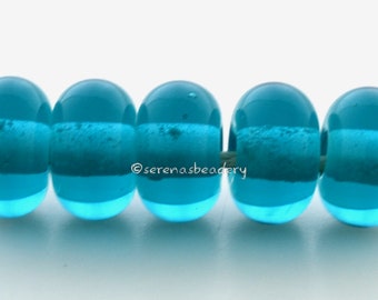 Lampwork Spacer Glass Beads 5 AEGEAN Teal - Glossy or Matte - Handmade Green Donut Bead, Blue Glass Rondelle  - 3 sizes