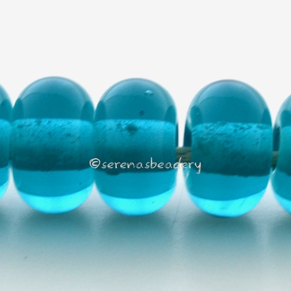 Lampwork Spacer Glass Beads 5 AEGEAN Teal - Glossy or Matte - Handmade Green Donut Bead, Blue Glass Rondelle  - 3 sizes