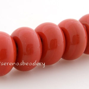 Lampwork Spacer Beads 5 FIRECRACKER CORAL Red Glossy & Matte Coral Glass Donut, Red Glass Rondelle Beads, lampwork glass bead image 1