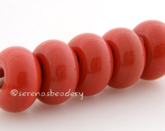 Lampwork Spacer Beads 5 FIRECRACKER CORAL Red - Glossy & Matte - Coral Glass Donut, Red Glass Rondelle Beads, lampwork glass bead