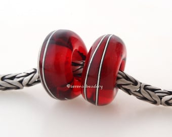European Charm Lampwork Glass Beads Transparent RED Fine SILVER Wire Wrap Pair - TANERES