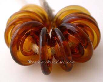 DARK BROWN Wavy Spinner Disks Lampwork glass Beads - TANERES sra disc amber bronze