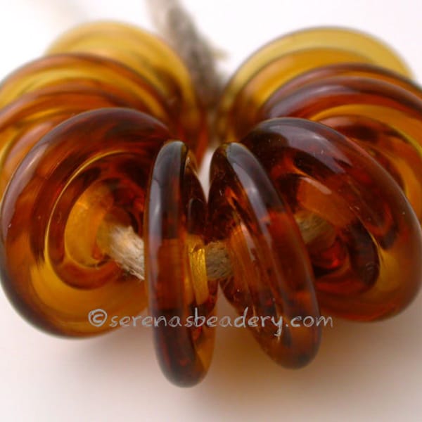 DARK BROWN Wavy Spinner Disks Lampwork glass Beads - TANERES sra disc amber bronze