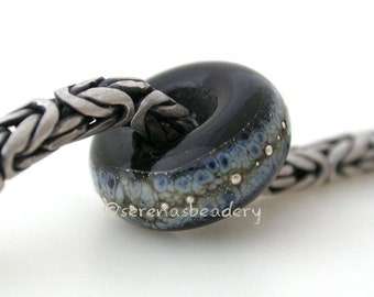 European Charm BLACK GRANITE SILVER Handmade Lampwork Glass Beads - taneres - 15 mm