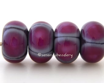 Lampwork Beads VIOLET PINK Dots Handmade Glass Set - taneres purple rubino