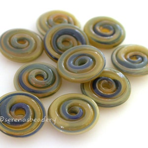 DARK LICHEN Wavy Spiral Disks Handmade Lampwork Glass Bead Set TANERES image 1