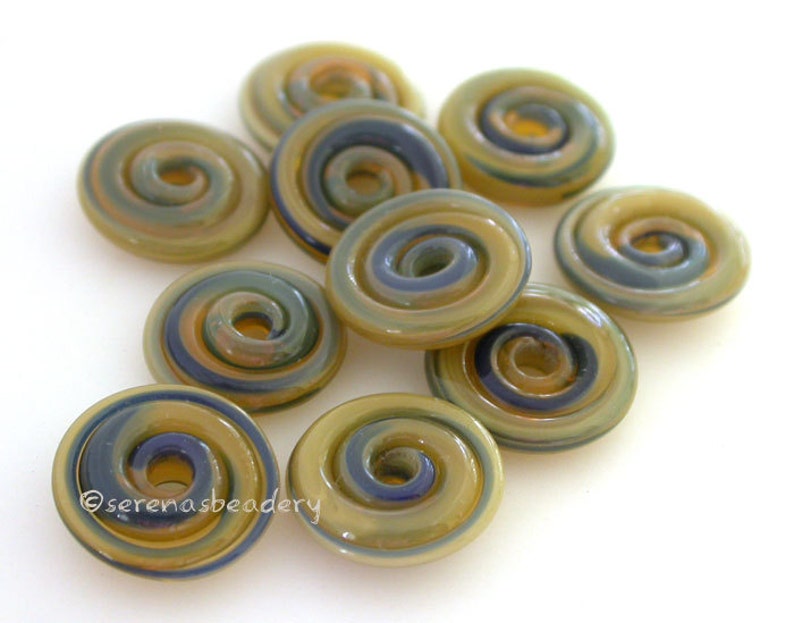 DARK LICHEN Wavy Spiral Disks Handmade Lampwork Glass Bead Set TANERES image 1