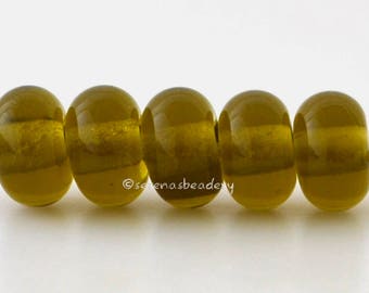 5 PEAT MOSS GREEN Lampwork Glass Spacer Beads - Glossy & Matte - Handmade Donut Rondelle - 8 to 10 mm