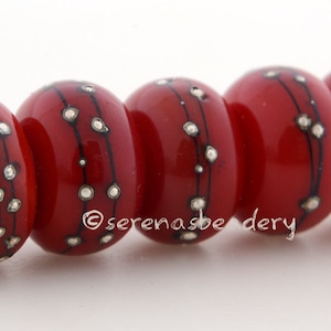 RED with Fine Silver Dots Handmade Lampwork Glass Beads taneres 11, 12, or 13 mm image 2