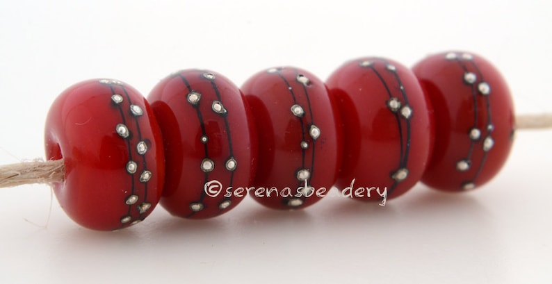 RED with Fine Silver Dots Handmade Lampwork Glass Beads taneres 11, 12, or 13 mm image 2
