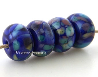 Lampwork Glass Bead Set COME AGAIN glossy & matte Handmade - TANERES blue pink green - 11 or 13 mm