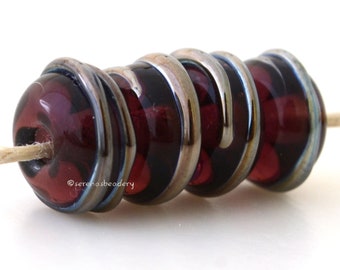 AMETHYST Silver LUSTER Spiral Handmade Lampwork Glass Beads - taneres - free form lampwork, purple glass bead, raised spiral #2264