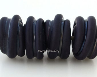 SILVER PLUM Tumble Frosted Raised Spirals Handmade Lampwork Glass Beads, purple matte- taneres, #2313