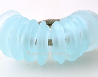 Lampwork Glass Disc Set PALE AQUA MAtte Wavy Spiral Handmade Bead - SRA