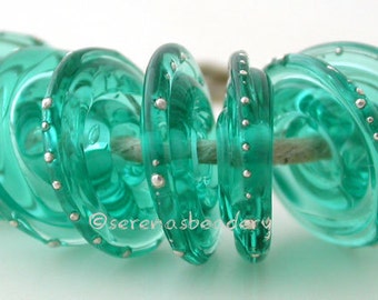 LIGHT TEAL Fine silver Lampwork Glass Wavy Disks - TANERES sra fine silver droplets