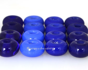 5 COBALT BLUE Lampwork Bead Spacers - transparent, light, medium or dark - Handmade Glass Donut - Rondelle Bead - Glass Beads