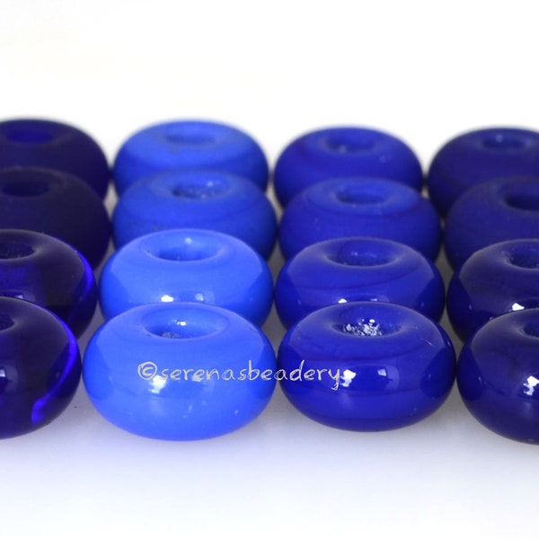 5 COBALT BLUE Lampwork Bead Spacers - transparent, light, medium or dark - Handmade Glass Donut - Rondelle Bead - Glass Beads