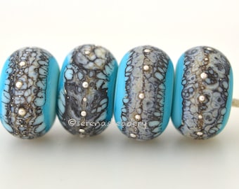 Juego de cuentas de vidrio de Murano azul - GRANITO TURQUESA azul plateado Hecho a mano - taneres - brillante o mate - 11, 13 o 15 mm