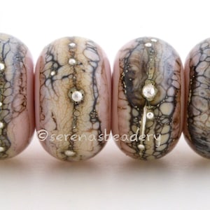 Bubble Gum PINK Silvered Granite Lampwork Glass Bead Handmade Set -  - glossy or matte