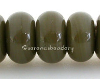 5 MOSSY OAK GREEN Lampwork Glass Spacer Beads - Glossy Matte - Handmade Donut Rondelle - size options 8 to 10 mm