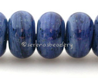 Blue Lampwork Spacer Beads 5 GALAXY BLUE Glitter Glossy Handmade Glass Donut Blue Mica Flake Rondelle