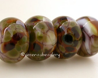 Lampwork Glass Bead Set 4 PSYCHED - TANERES sra violet lampwork, green glass bead, brown lampwork bead - 11 or 13 mm, glass lampwork bead